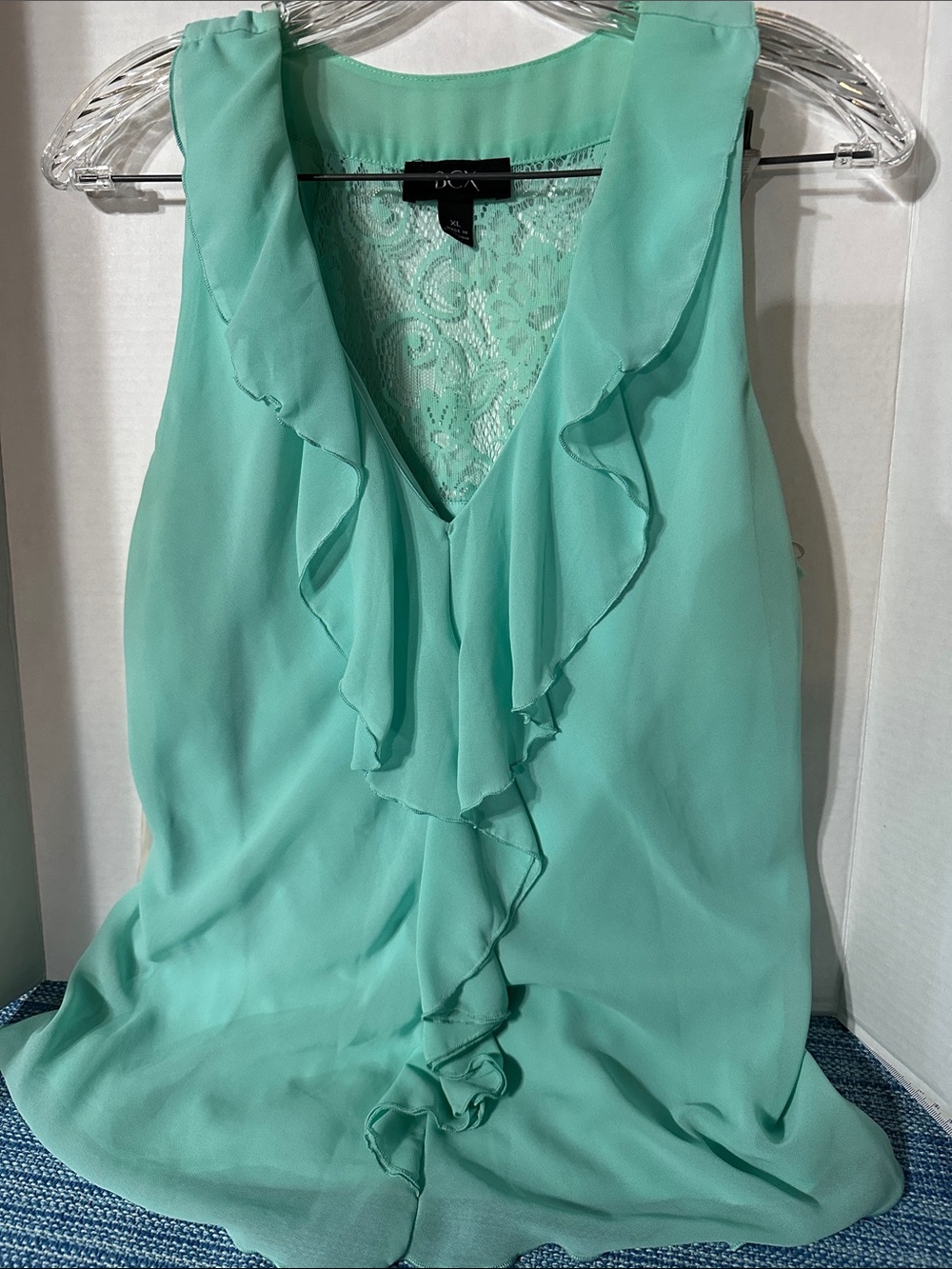 BCX Mint Green Ruffle V-Neck Sleeveless Blouse